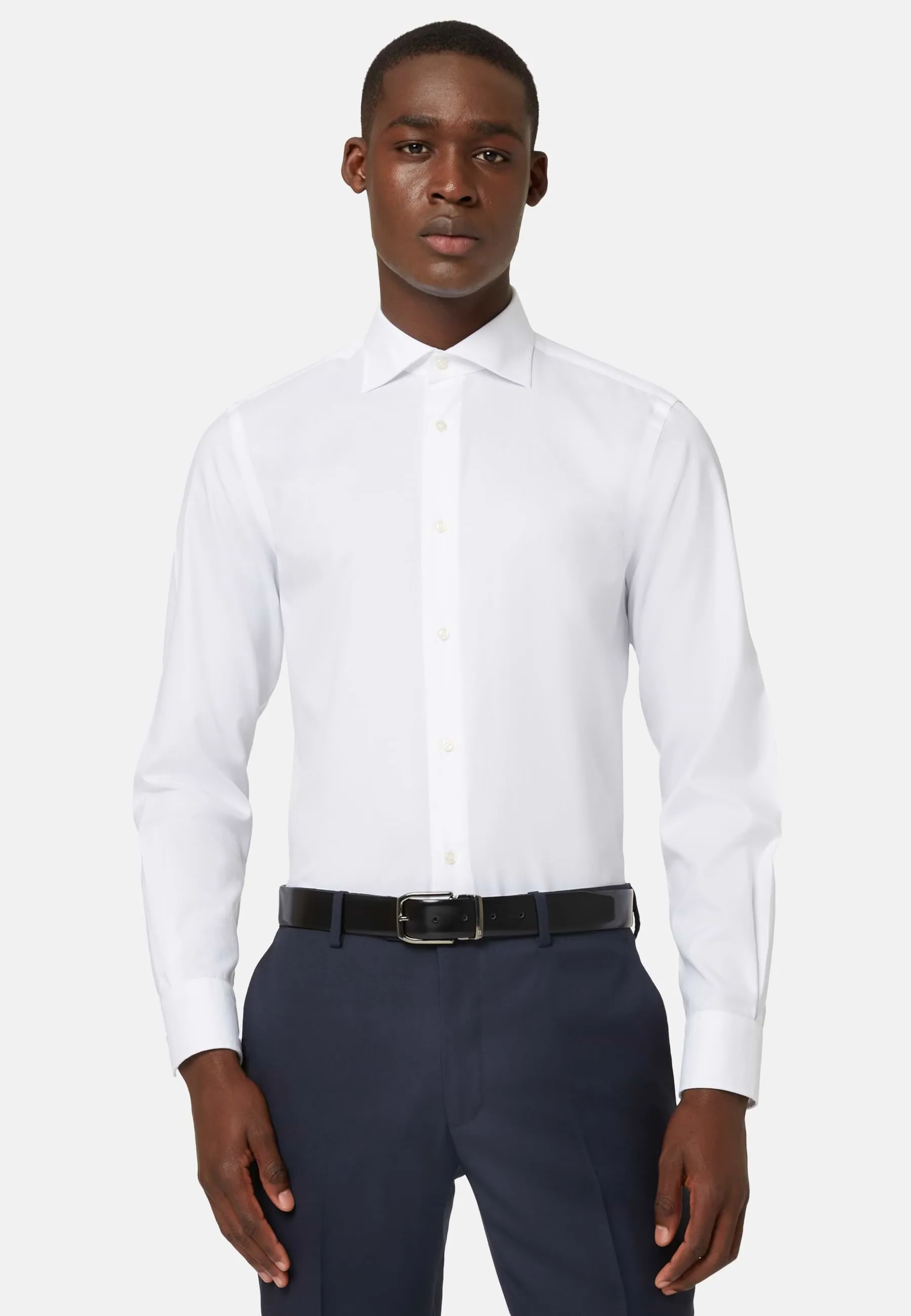 Slim Fit White Cotton Twill Shirt