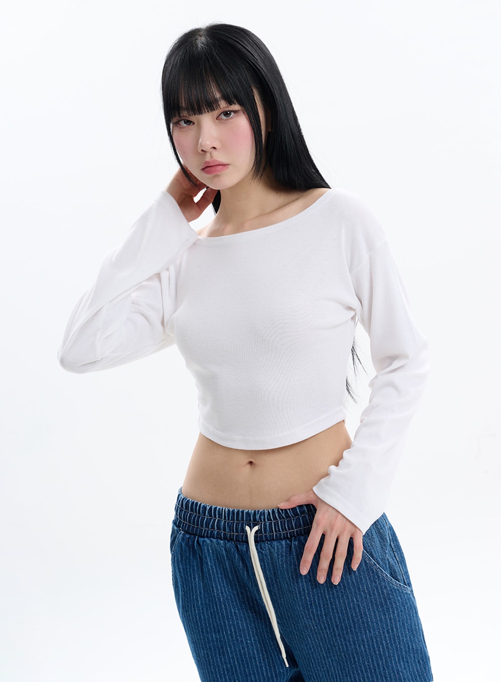 Solid Crop Long Sleeve Top IF413