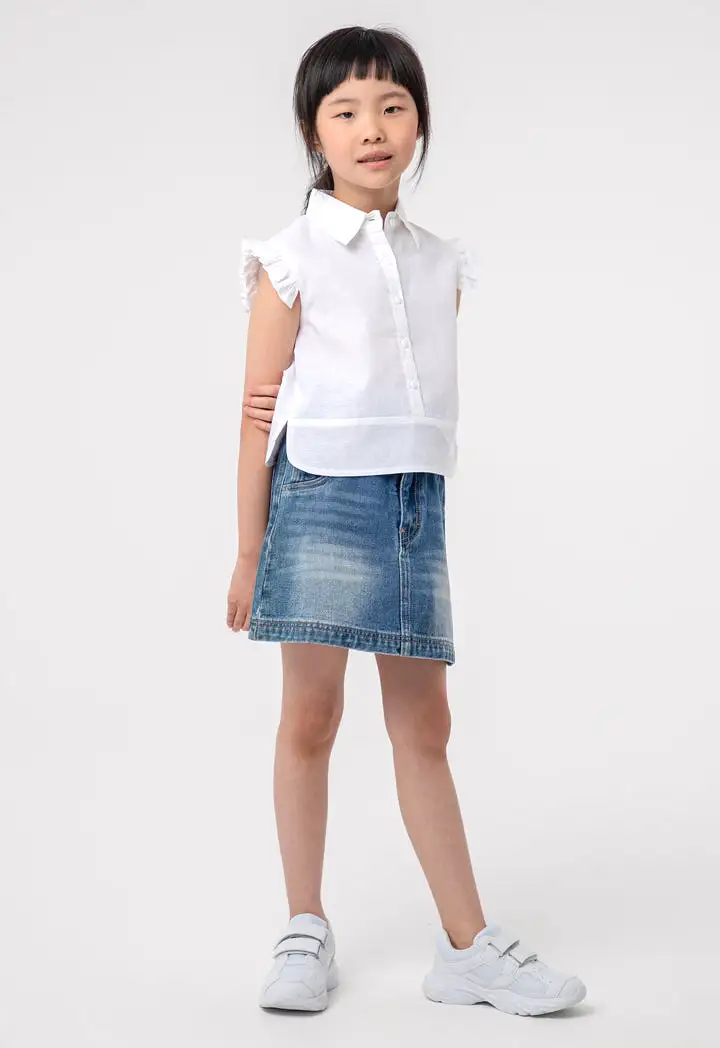 Solid Ruffle Trim Poplin Blouse