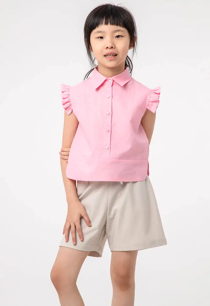 Solid Ruffle Trim Poplin Blouse