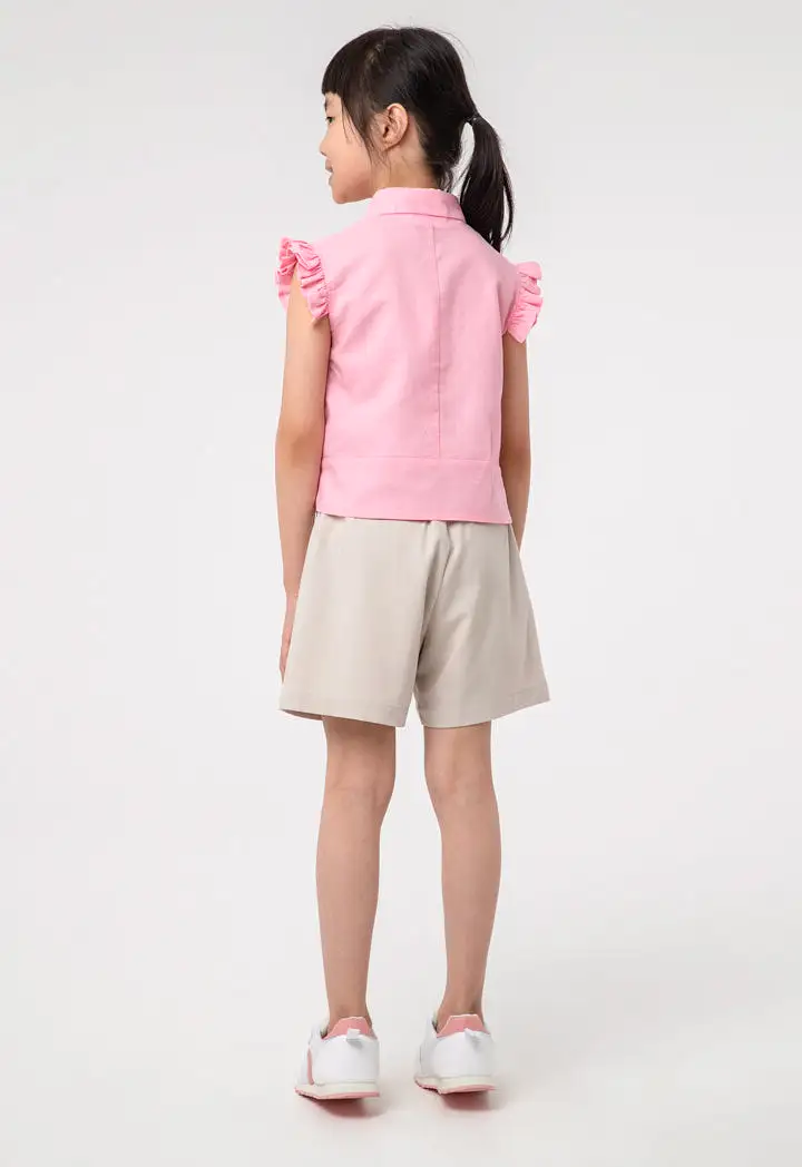 Solid Ruffle Trim Poplin Blouse