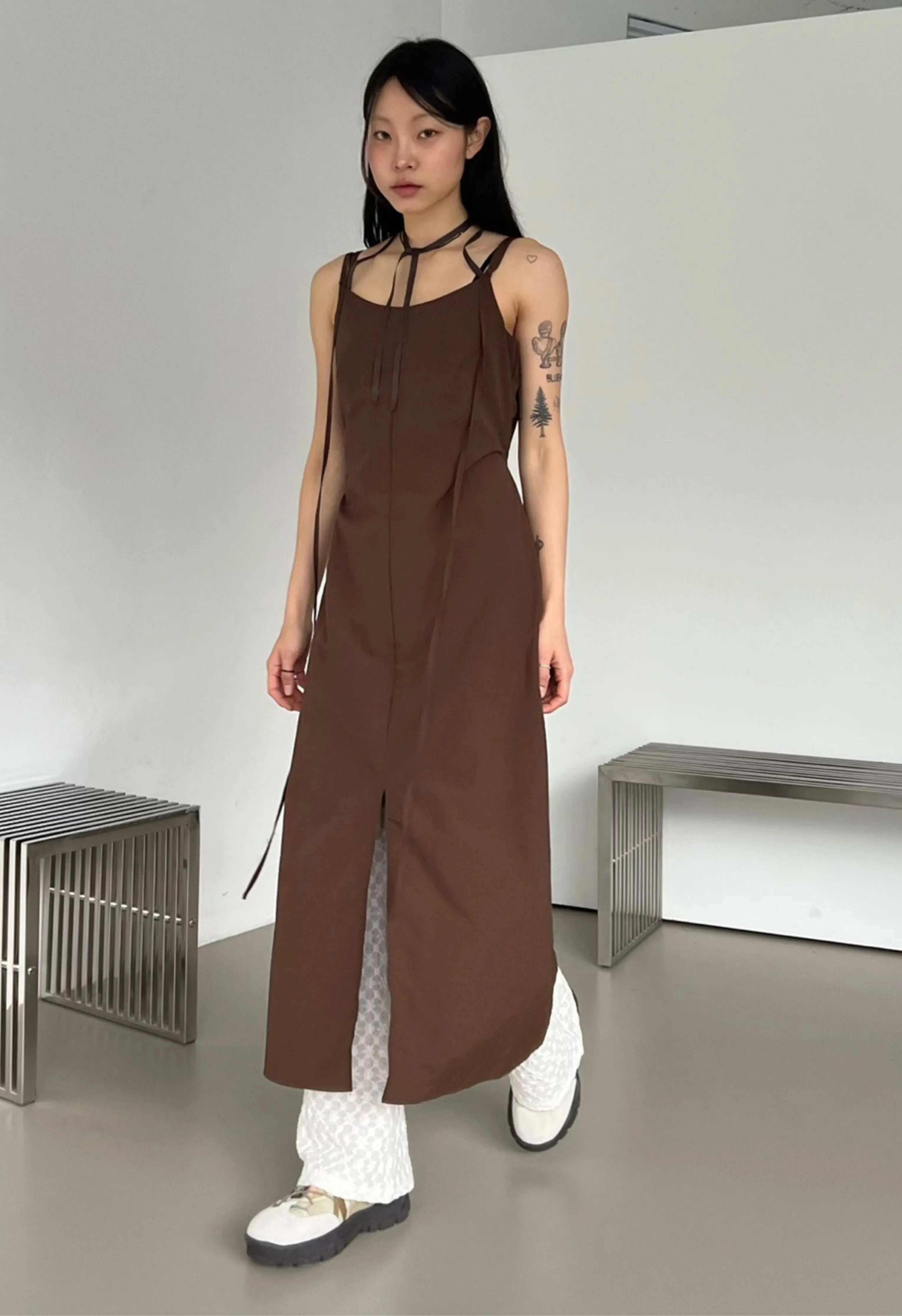 Strappy Brown Midi Dress