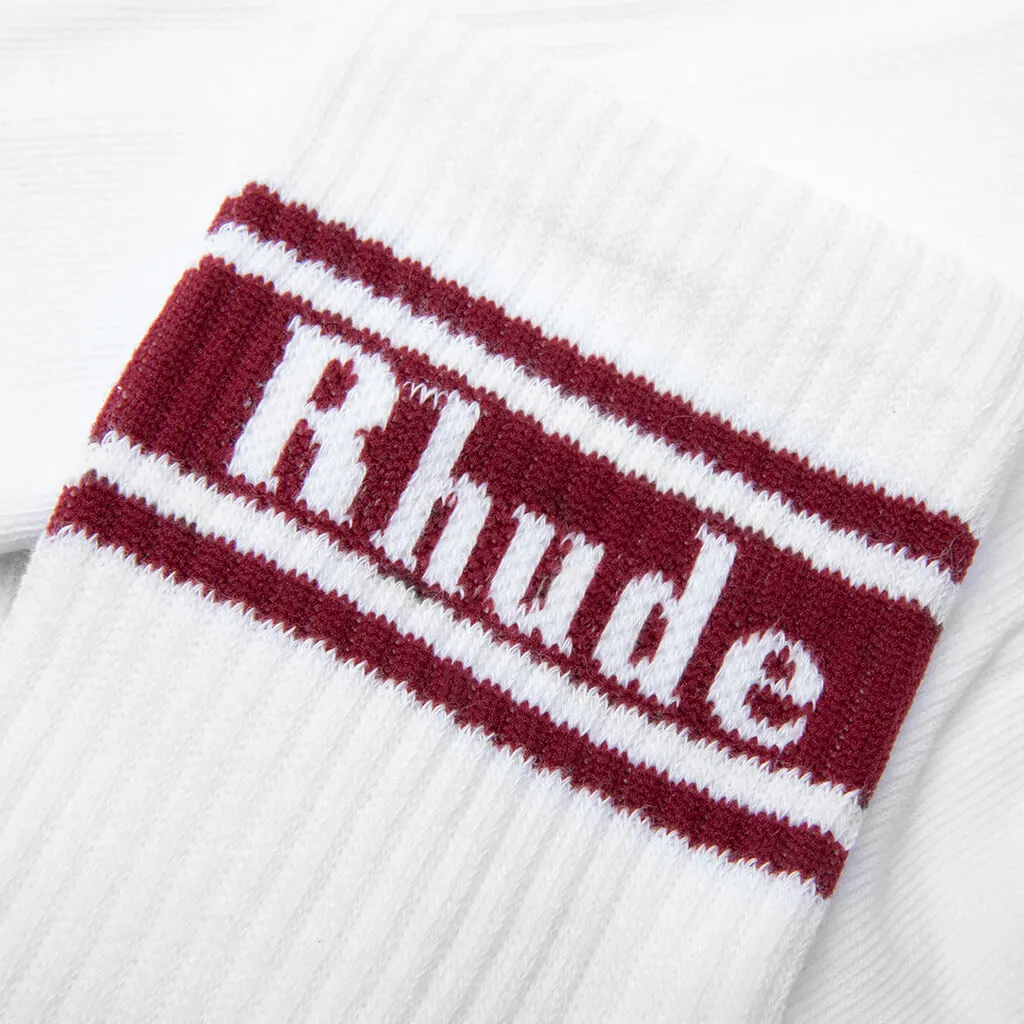 Stripe Logo Sock - White/Maroon