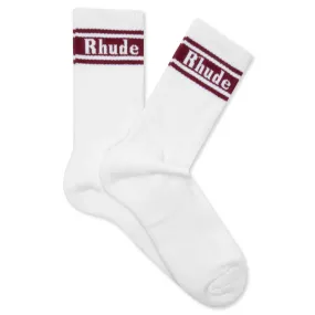 Stripe Logo Sock - White/Maroon