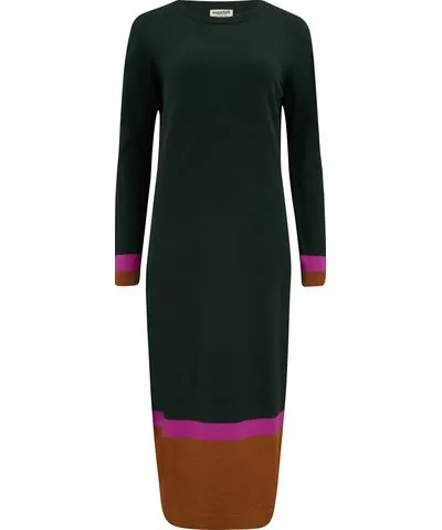 Sugarhill Brighton Women's Brown / Green / Pink Nala Midi Knit Dress Dark Green