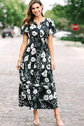 Sugarlips: Call On Me Black Floral Midi Dress