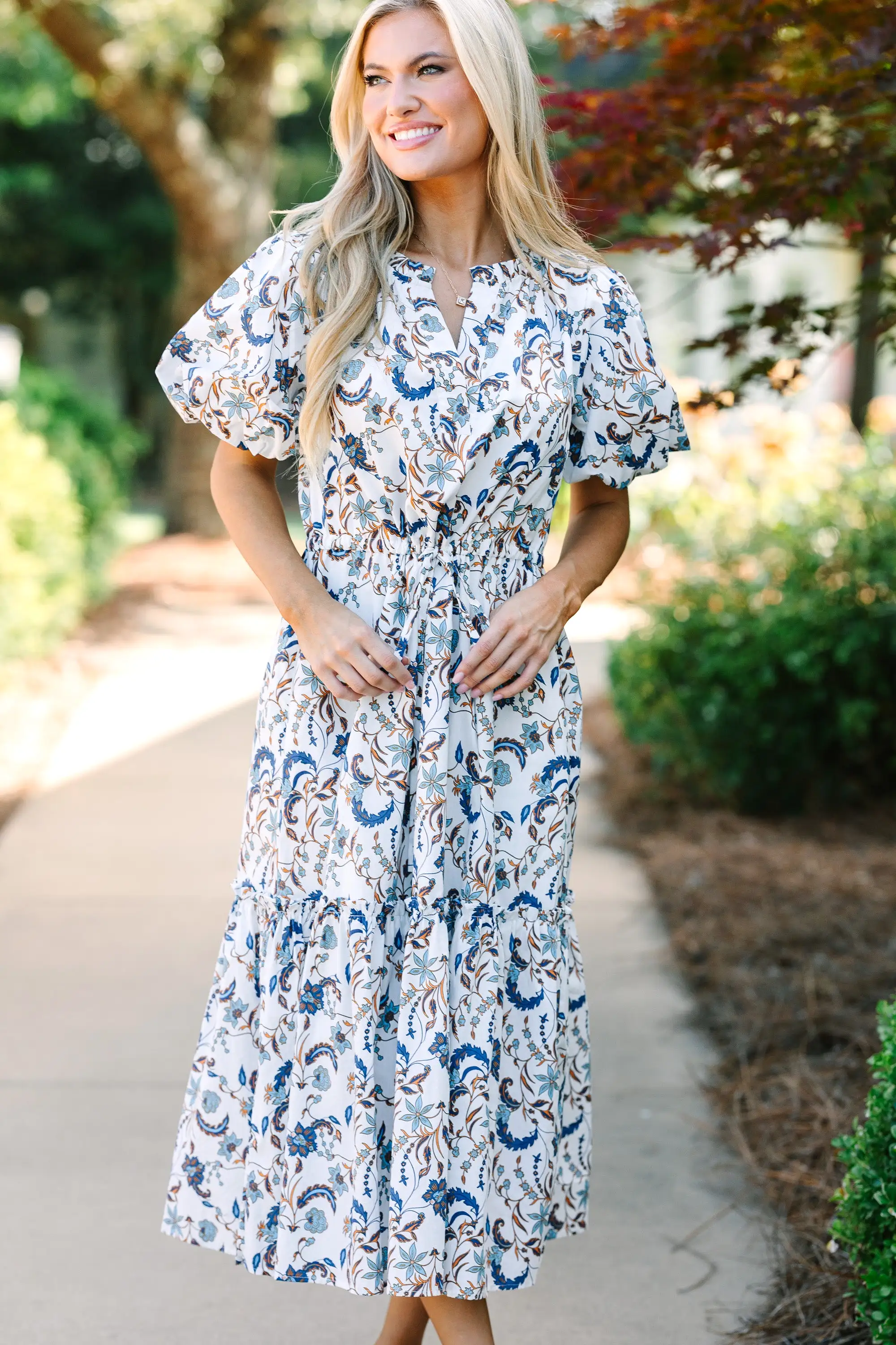 Sugarlips: It's A Match Off White Floral Midi Dress