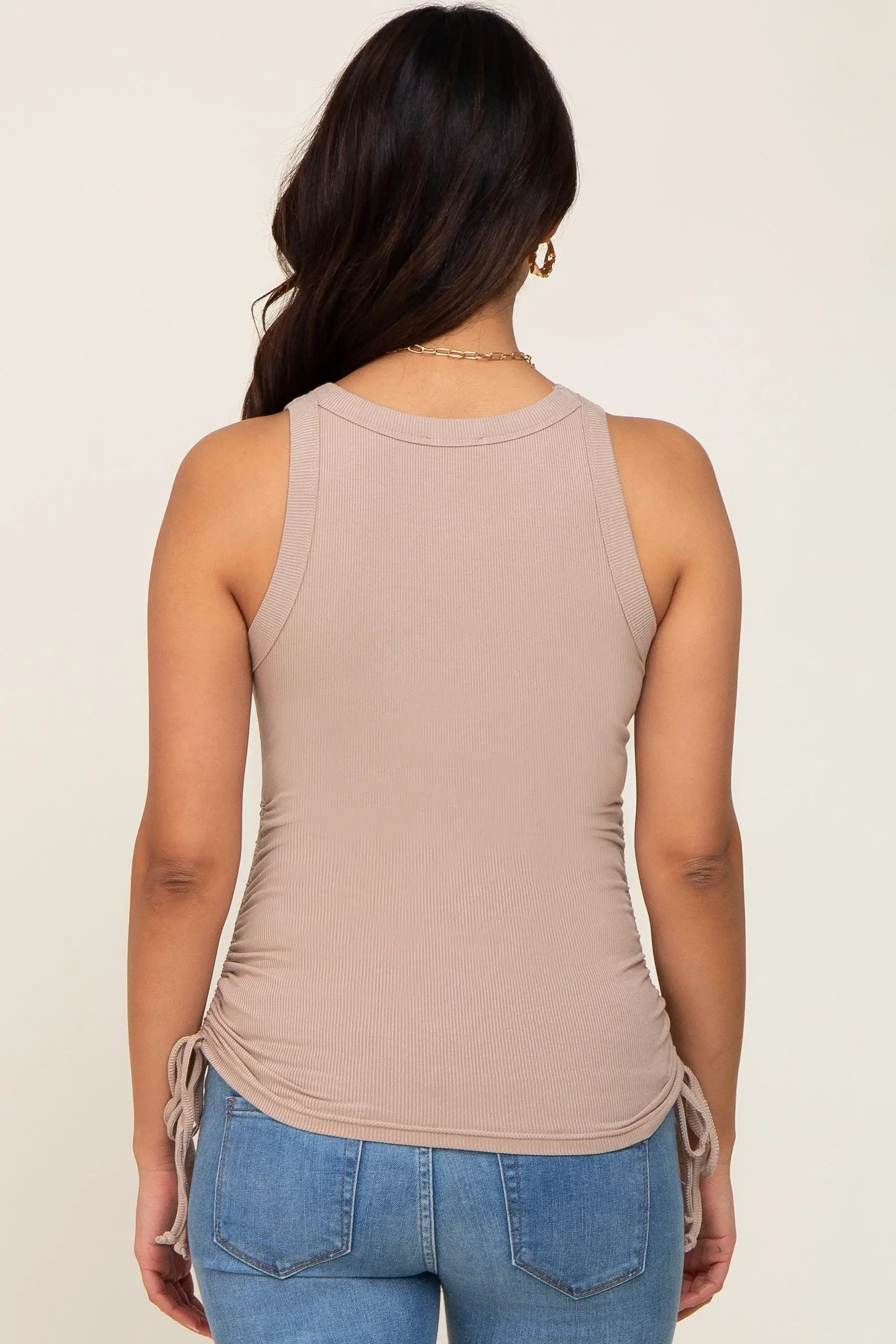 Taupe Ruched Tie Maternity Tank Top