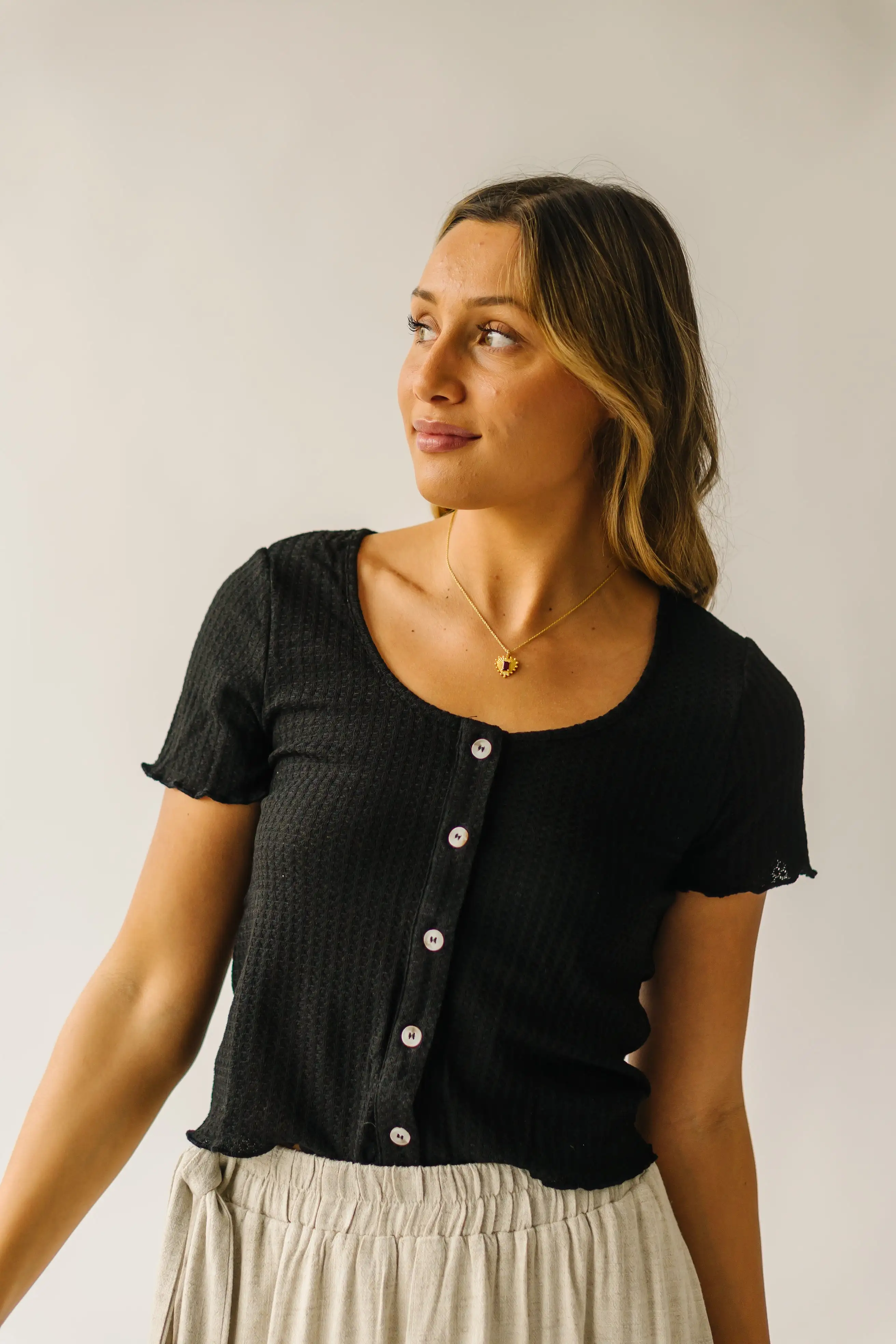 The Arleth Waffle Knit Blouse in Black