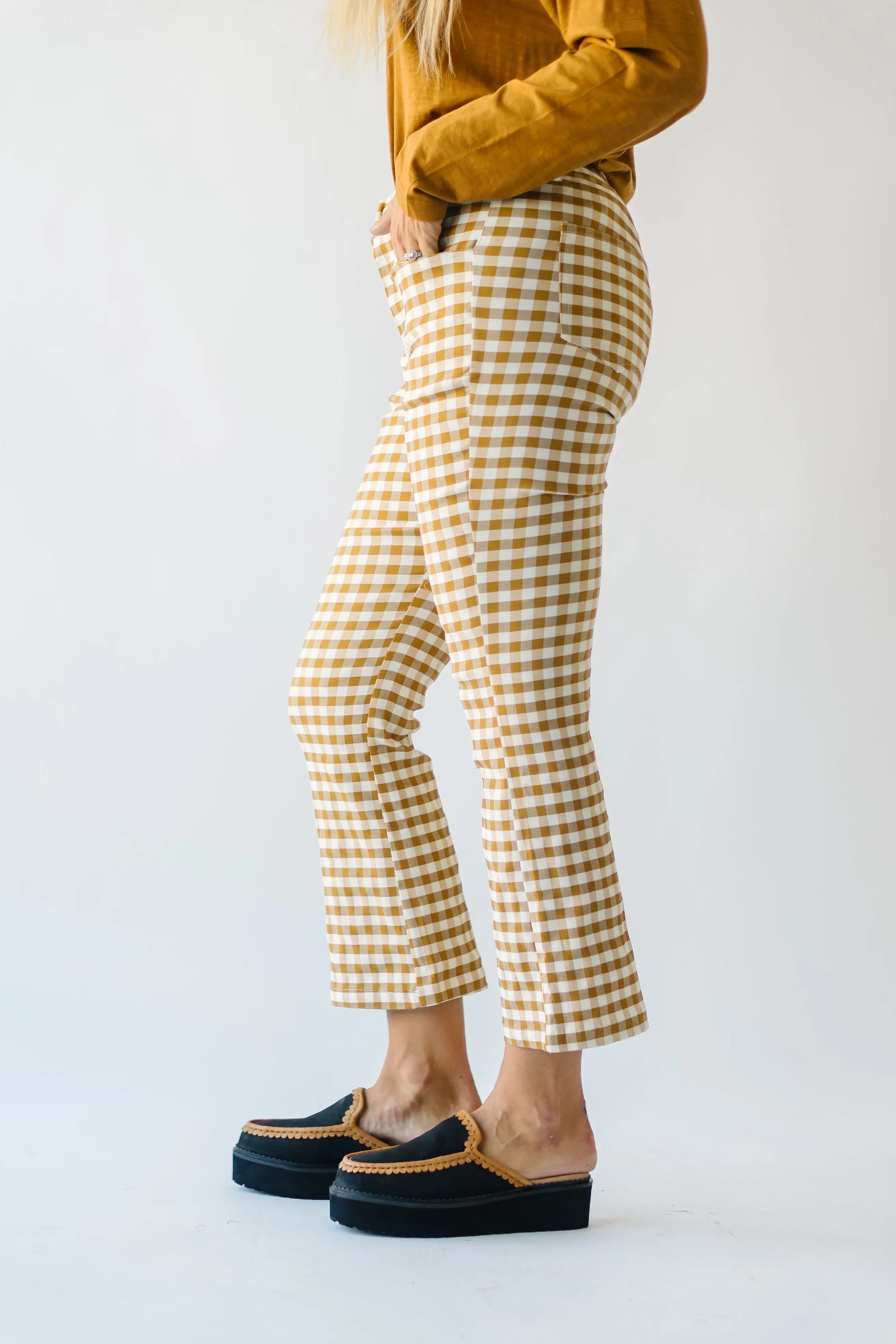 The Begonia Checkered Straight Leg Pant in Mustard