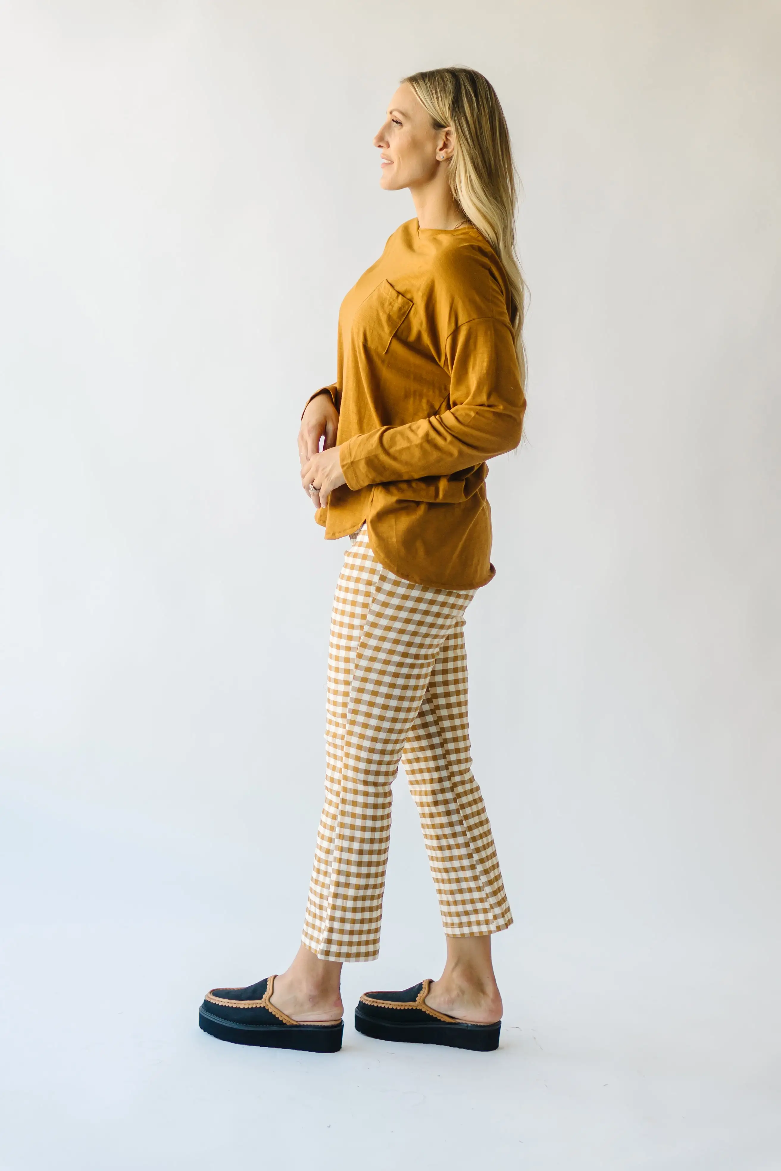 The Begonia Checkered Straight Leg Pant in Mustard