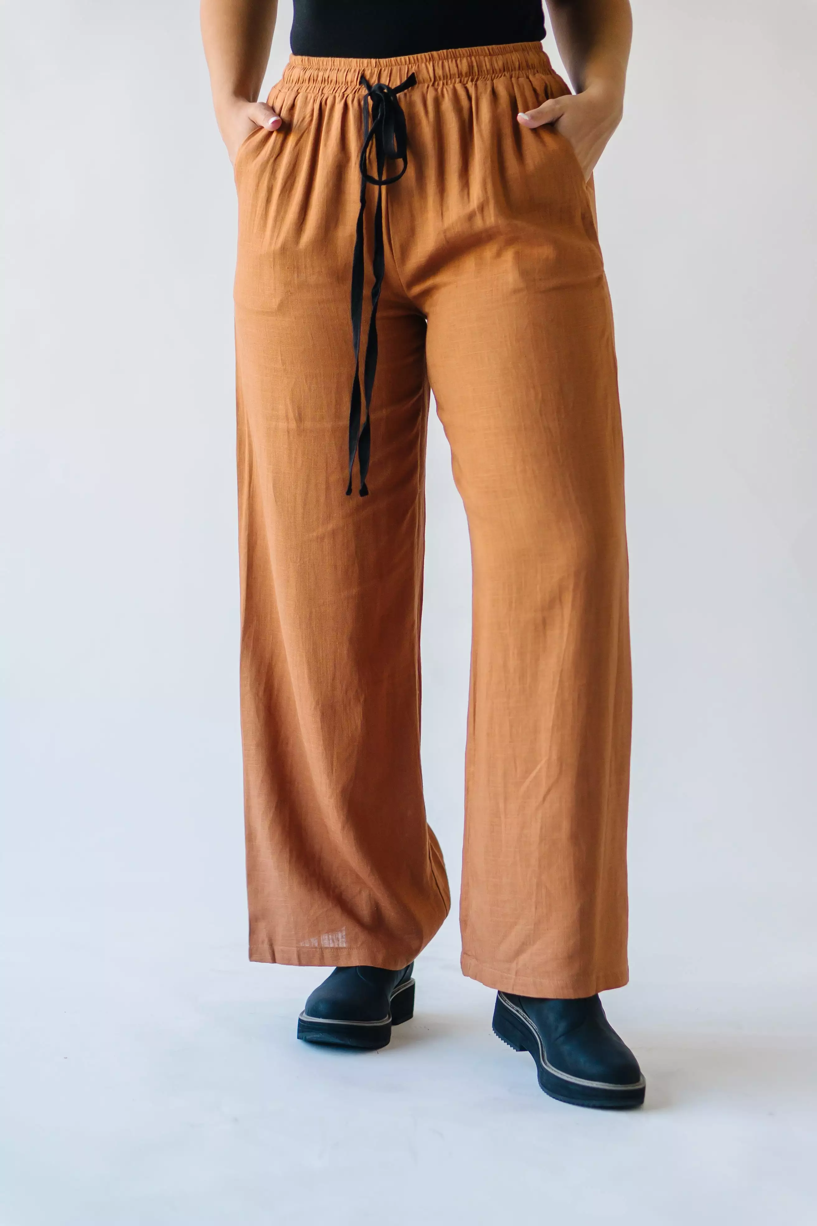 The Starkey Linen Tie Detail Pant in Camel