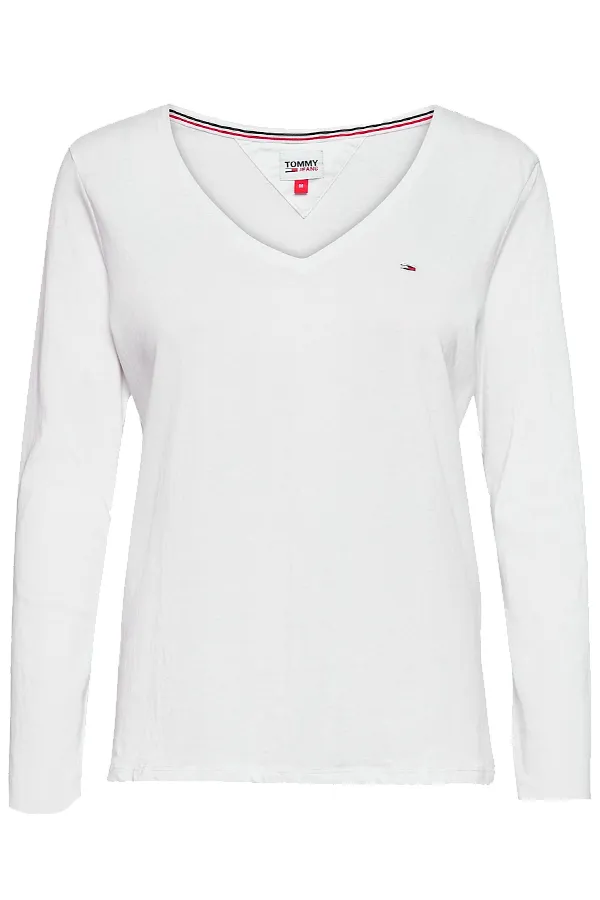 Tommy Hilfiger Women V-Neck L/S Organic Logo Tee White