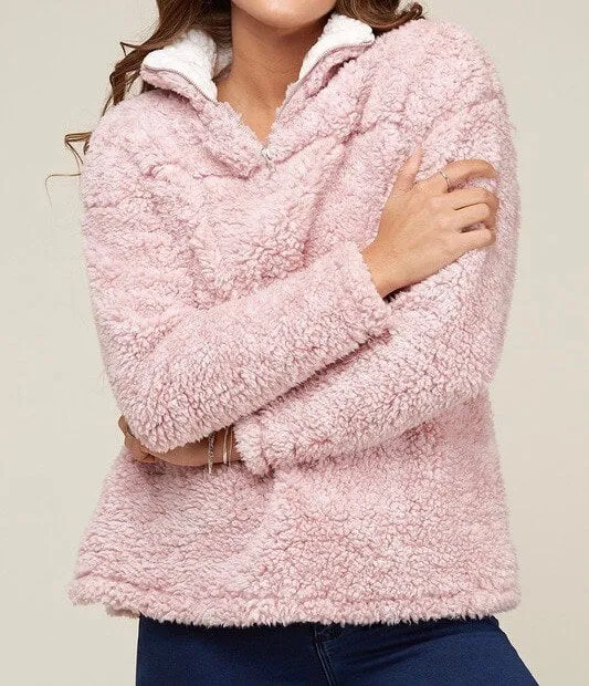 Two Tone Sherpa Half-Zip Pullover - Blush