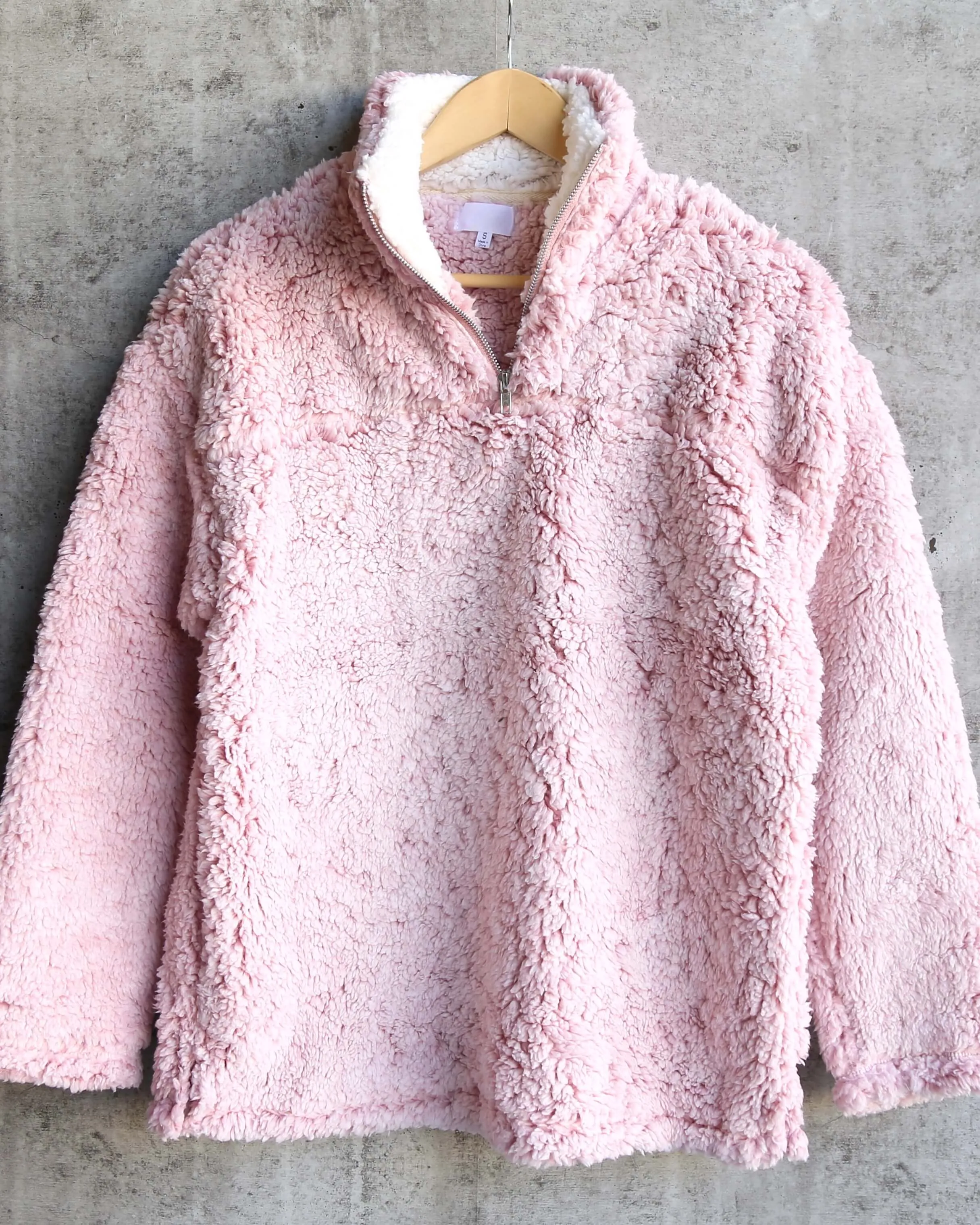 Two Tone Sherpa Half-Zip Pullover - Blush