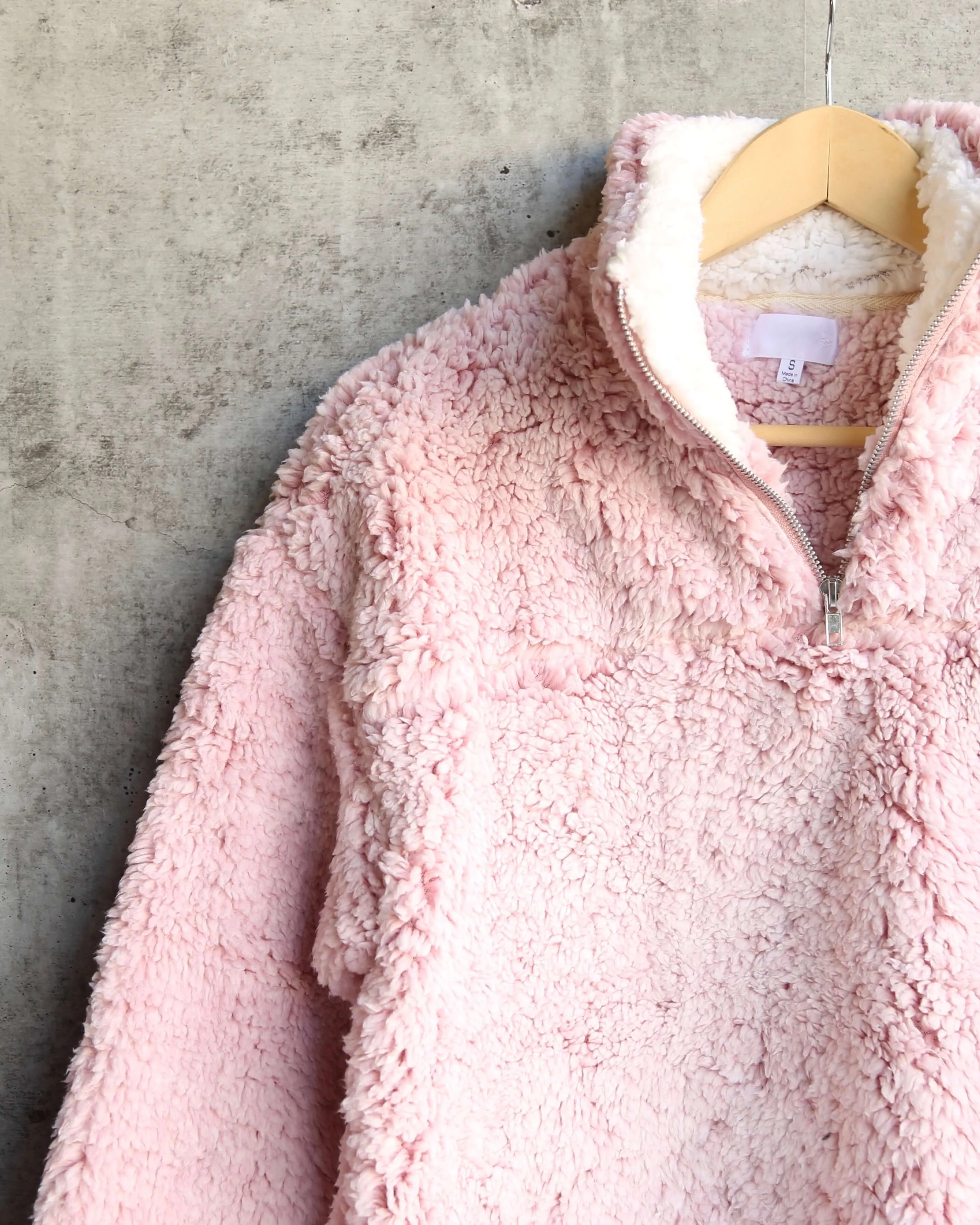 Two Tone Sherpa Half-Zip Pullover - Blush