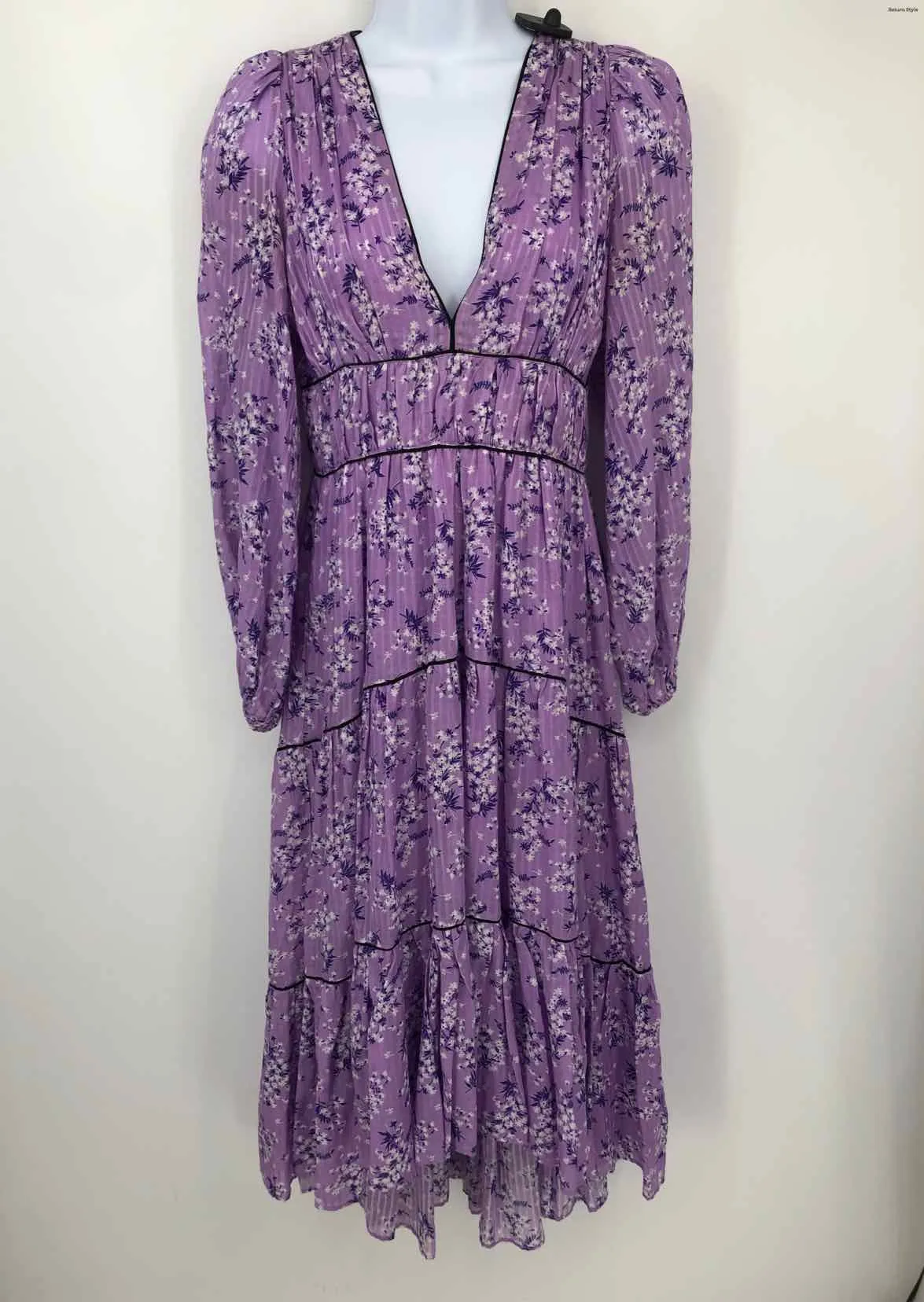 ULLA JOHNSON Lavender White Floral Midi Length Size 0  (XS) Dress