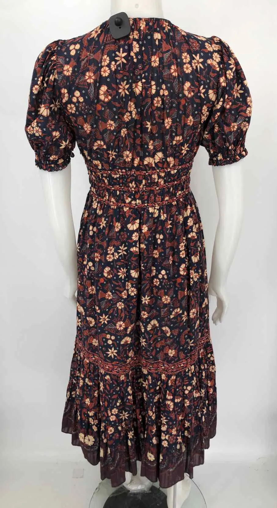 ULLA JOHNSON Navy Brown & Beige Floral Maxi Length Size 0  (XS) Dress