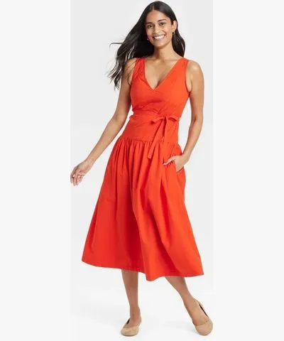 Universal Thread Women's Tie-Waist Midi A-Line Dress