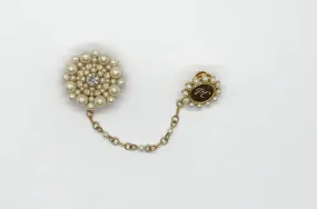 Vintage Faux Pearl and Rhinestone Brooches/Sweater Clips Engraved