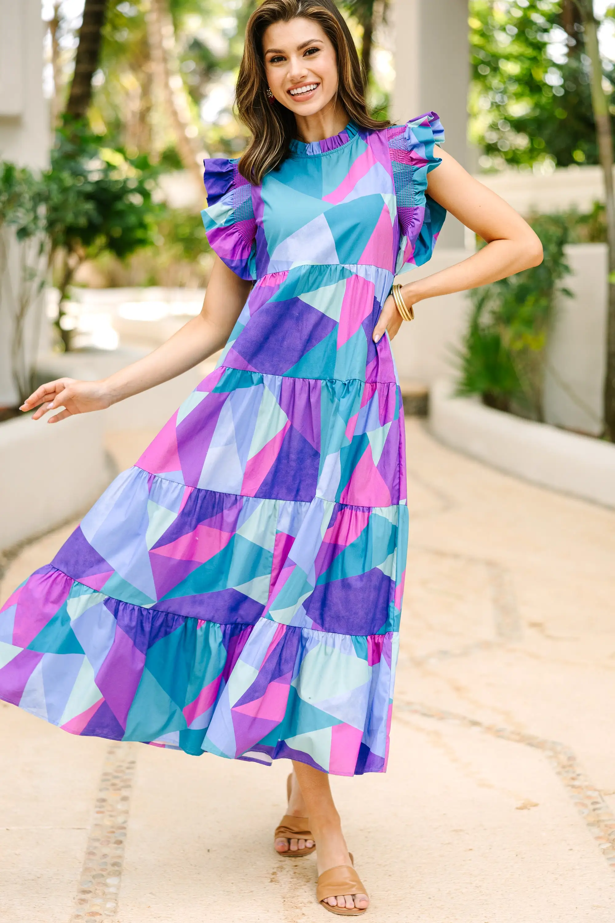 Whatever It Takes Blue Abstract Midi Dress