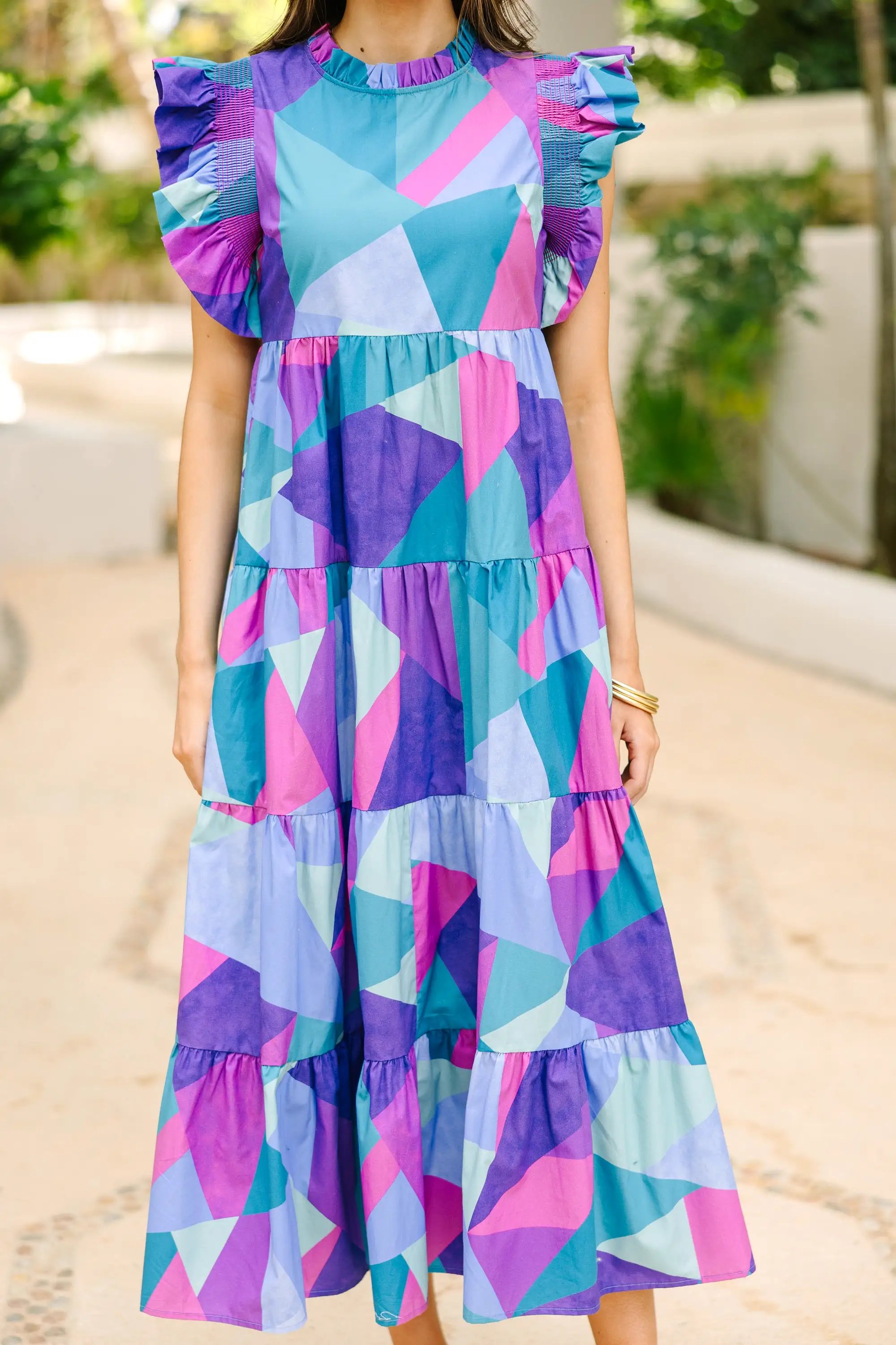 Whatever It Takes Blue Abstract Midi Dress