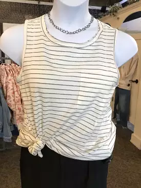 White & Black Striped Tank Top -  Small to 3X