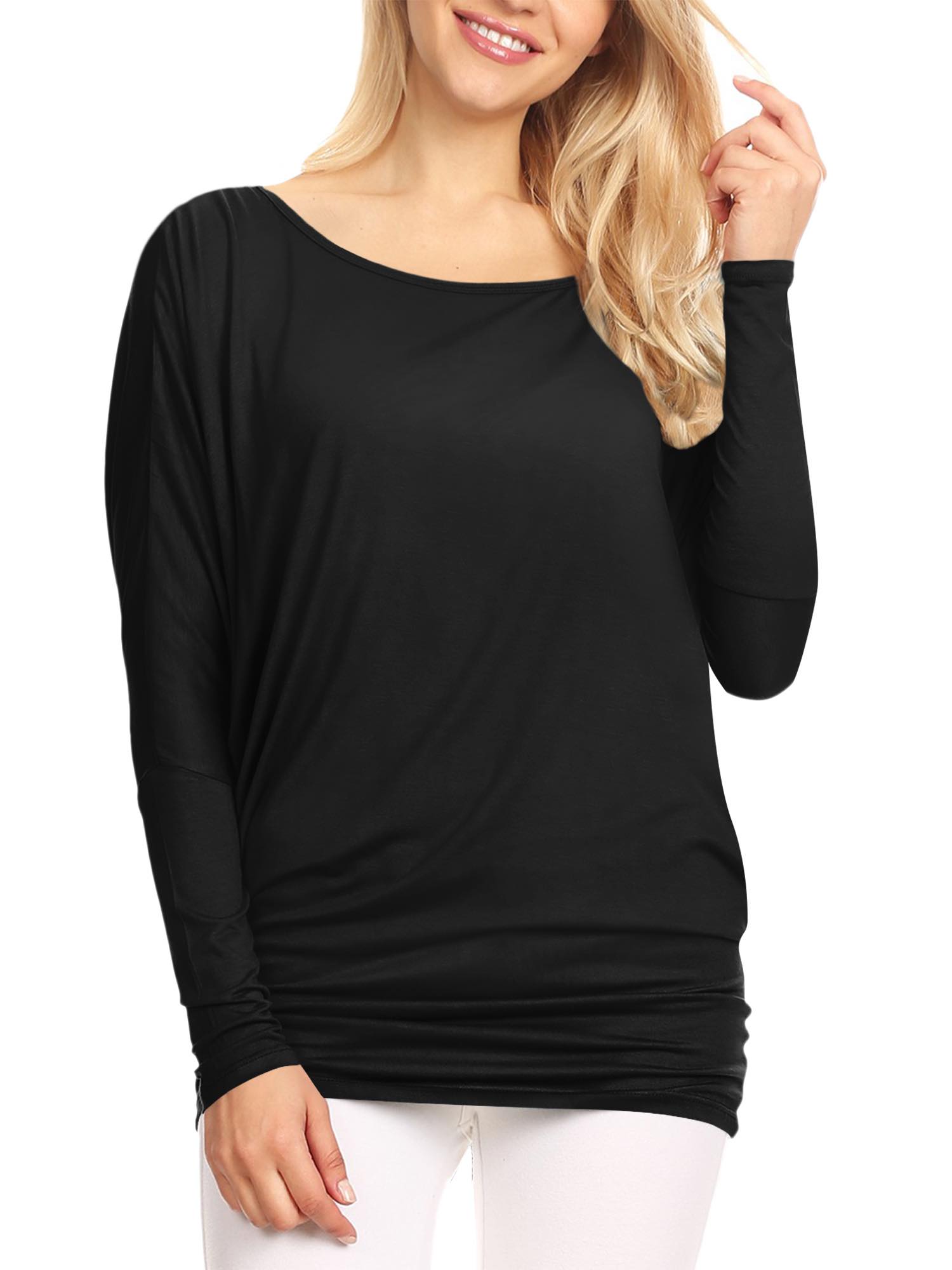 Womens Flowy Draped Long Sleeve Batwing Dolman Top